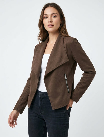Veste en suédine à fermeture zippée - Marron
