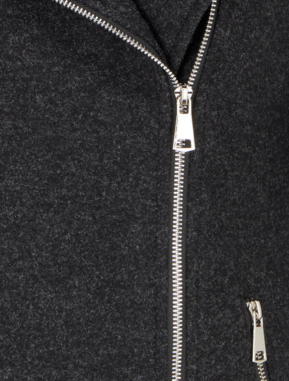 Manteau long à zip asymétrique avec fourrure sur la capuche - Gris foncé - 3