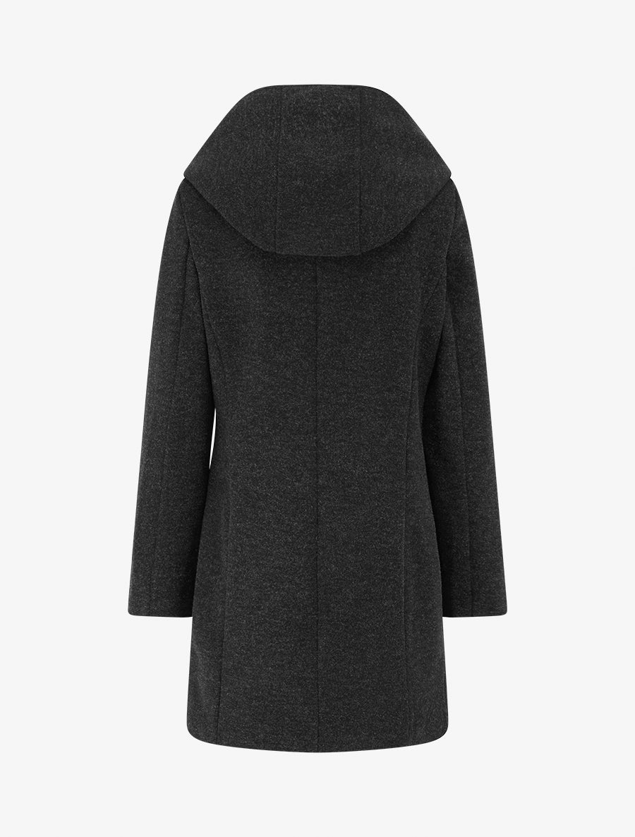 Manteau feutré à capuche et zip asymétrique - Gris foncé - 2