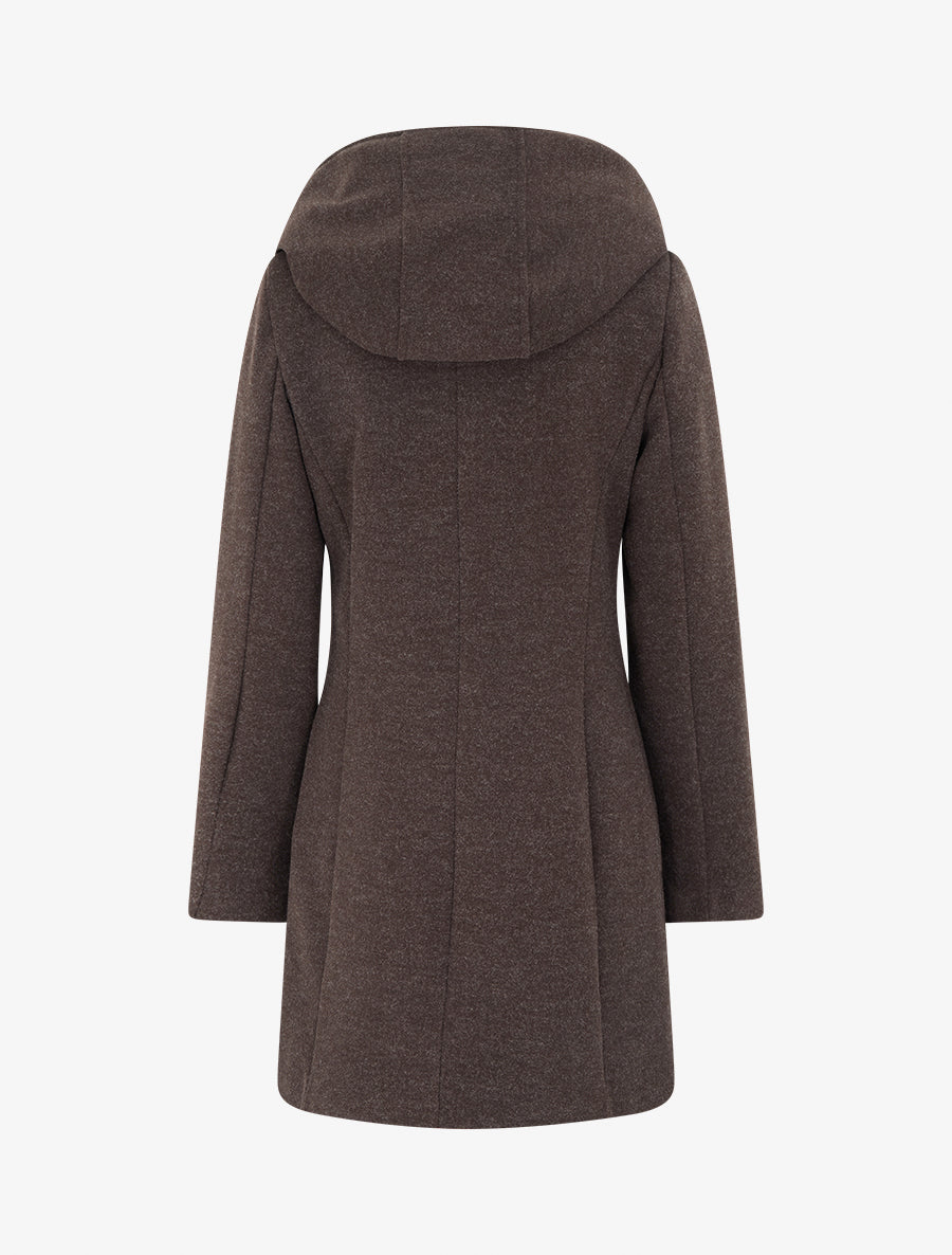 Manteau feutré à capuche et zip asymétrique - Marron - 2