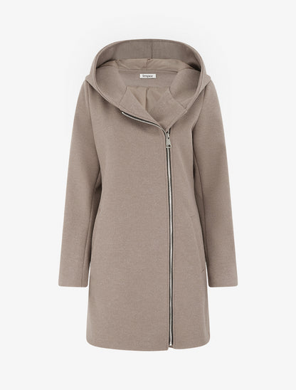 Manteau feutré à capuche et zip asymétrique - Taupe clair - 1