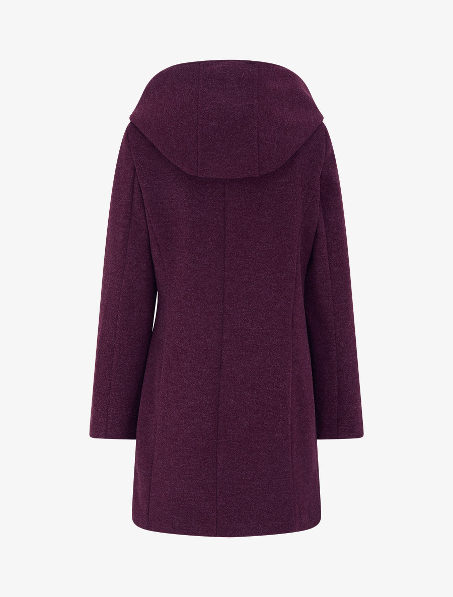 Manteau feutré à capuche et zip asymétrique - Lie de vin - 2