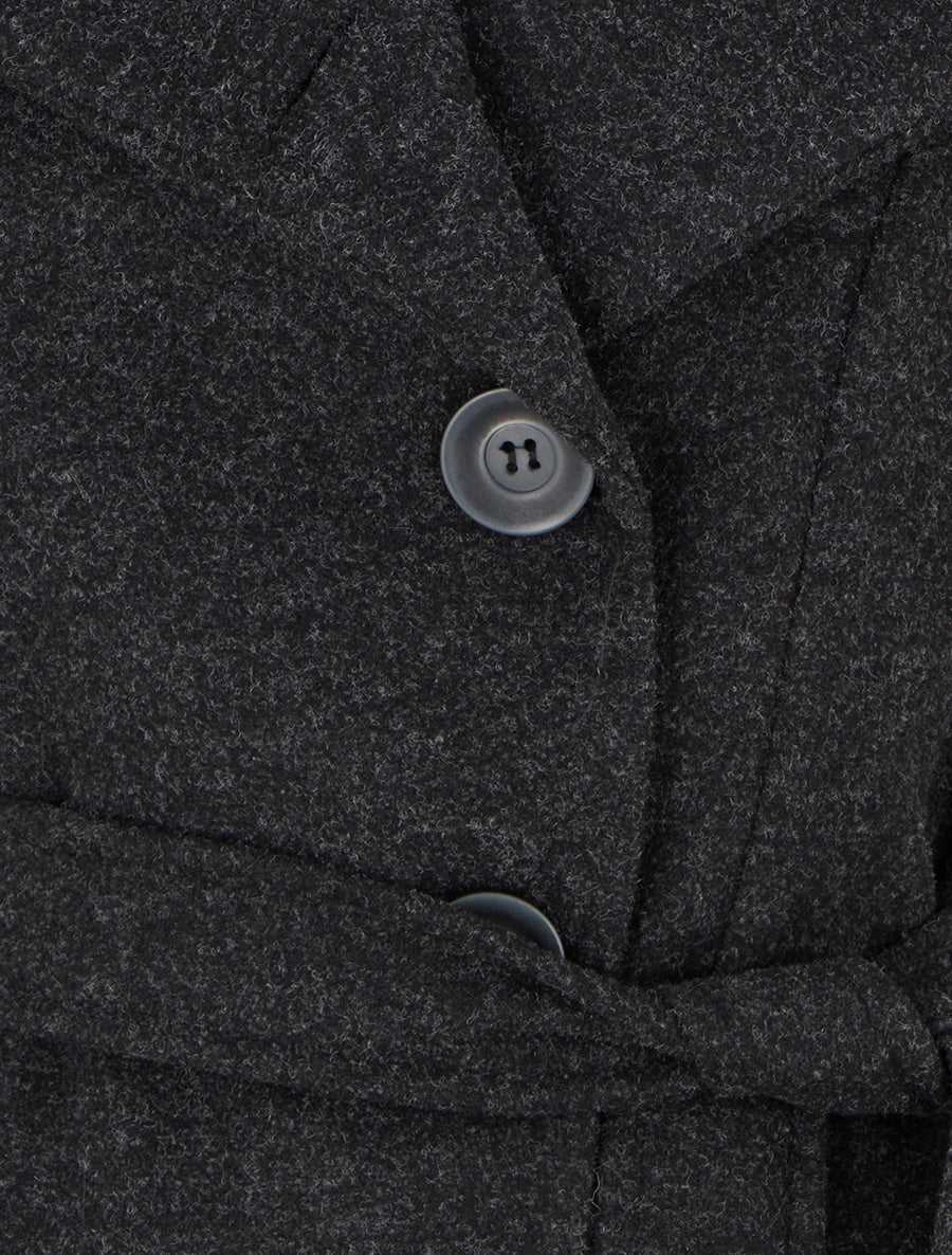 Manteau long boutonné ceinturé à la taille - Gris foncé - 3
