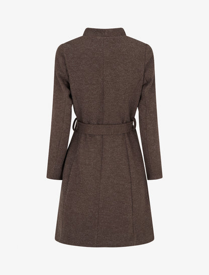 Manteau long boutonné ceinturé à la taille - Marron - 2