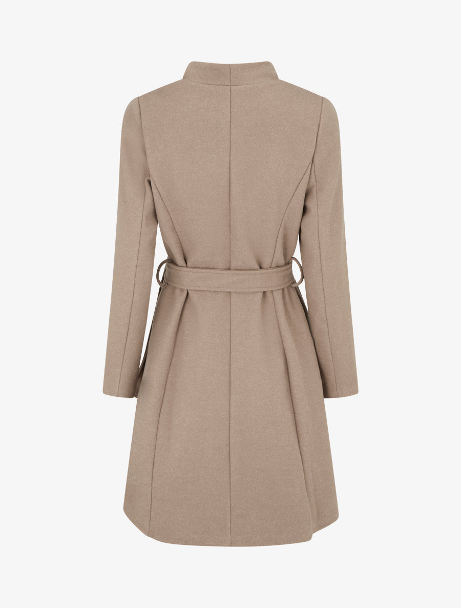 Manteau long boutonné ceinturé à la taille - Beige - 2