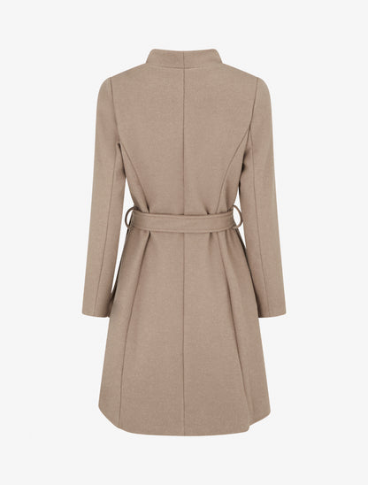 Manteau long boutonné ceinturé à la taille - Beige - 2