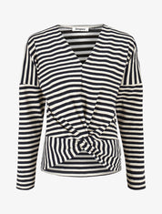 Pull dolman rayé et torsadé - Marine - 1