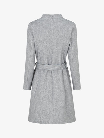 Manteau long boutonné ceinturé à la taille - Gris - 2