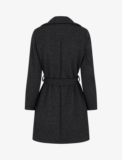 Manteau long à zip asymétrique ceinturé à la taille - Gris foncé - 2