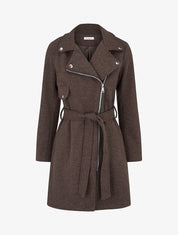 Manteau long à zip asymétrique ceinturé à la taille - Marron - 1