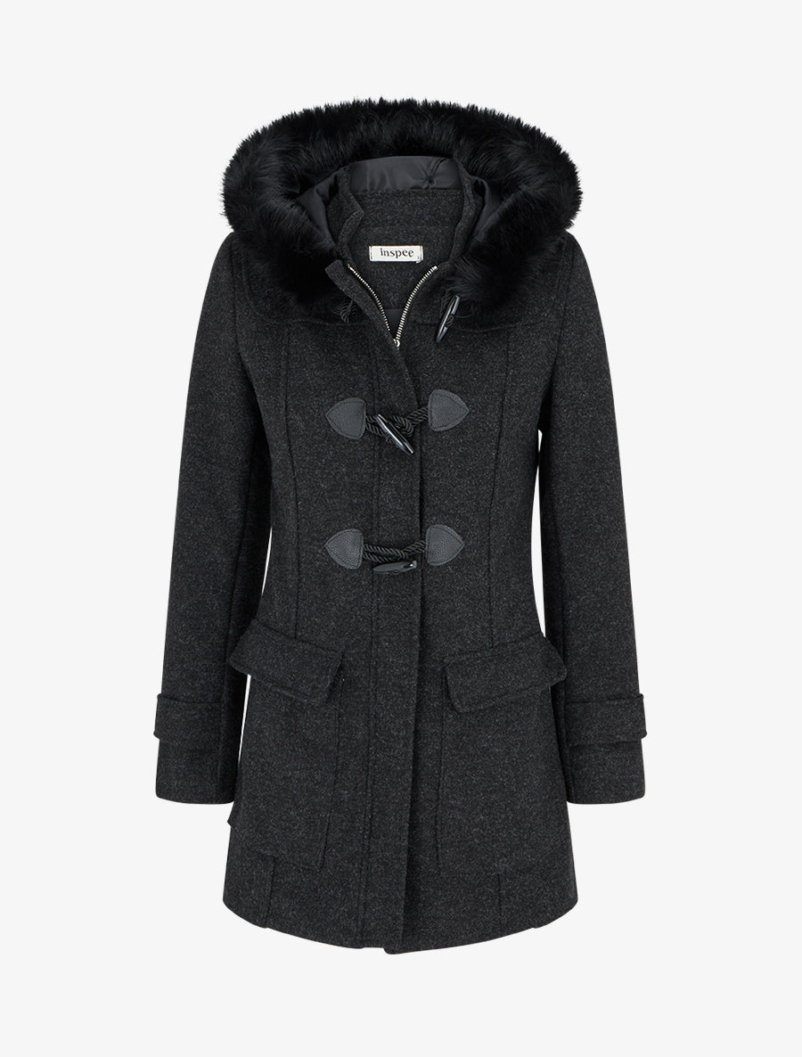 Duffle-coat uni à capuche - Gris anthracite - 1