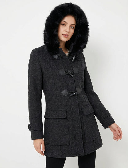 Duffle-coat uni à capuche - Gris anthracite