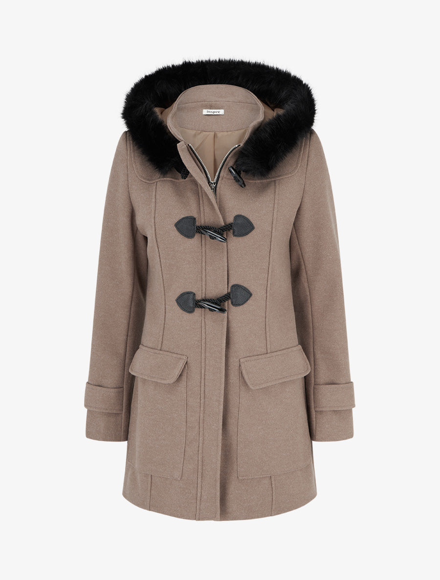 Duffle-coat uni à capuche - Taupe - 1