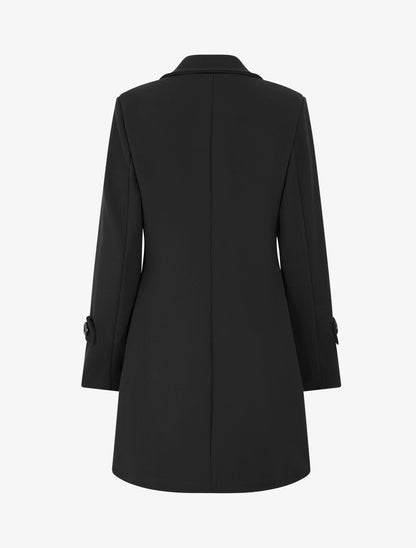 Manteau long croisé uni à col cranté et fermeture boutonnée - Noir - 2
