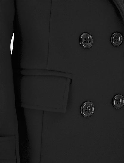 Manteau long croisé uni à col cranté et fermeture boutonnée - Noir - 3