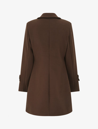 Manteau long croisé uni à col cranté et fermeture boutonnée - Marron - 2