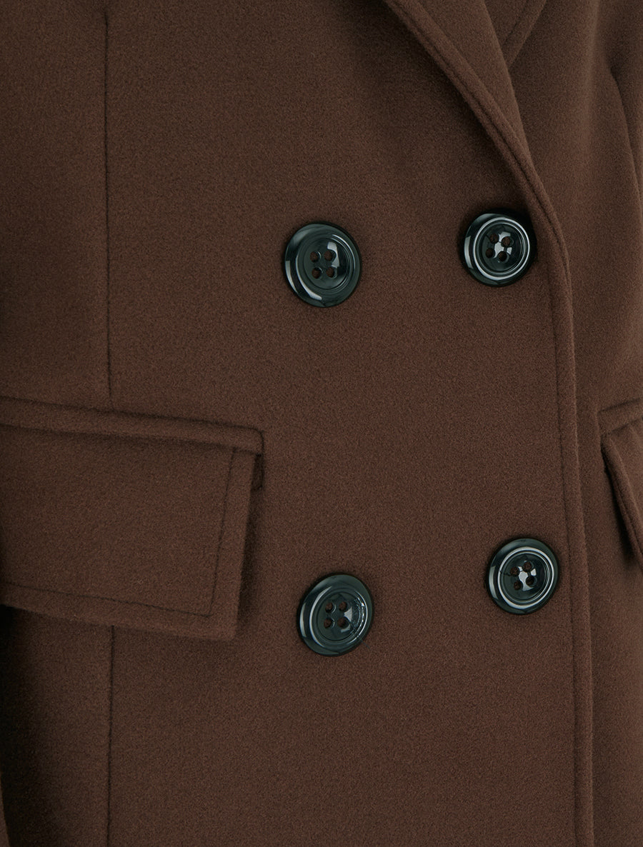 Manteau long croisé uni à col cranté et fermeture boutonnée - Marron - 3