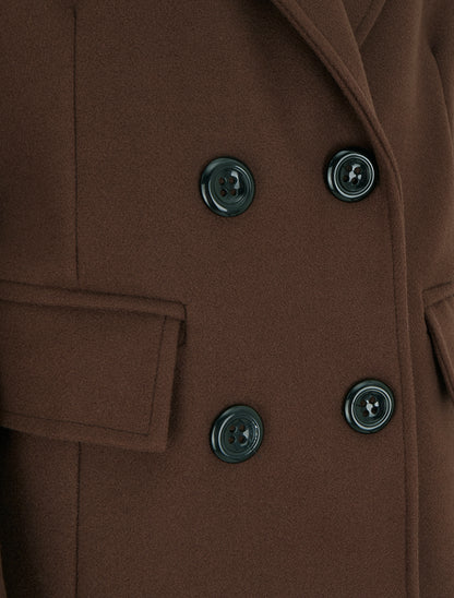 Manteau long croisé uni à col cranté et fermeture boutonnée - Marron - 3
