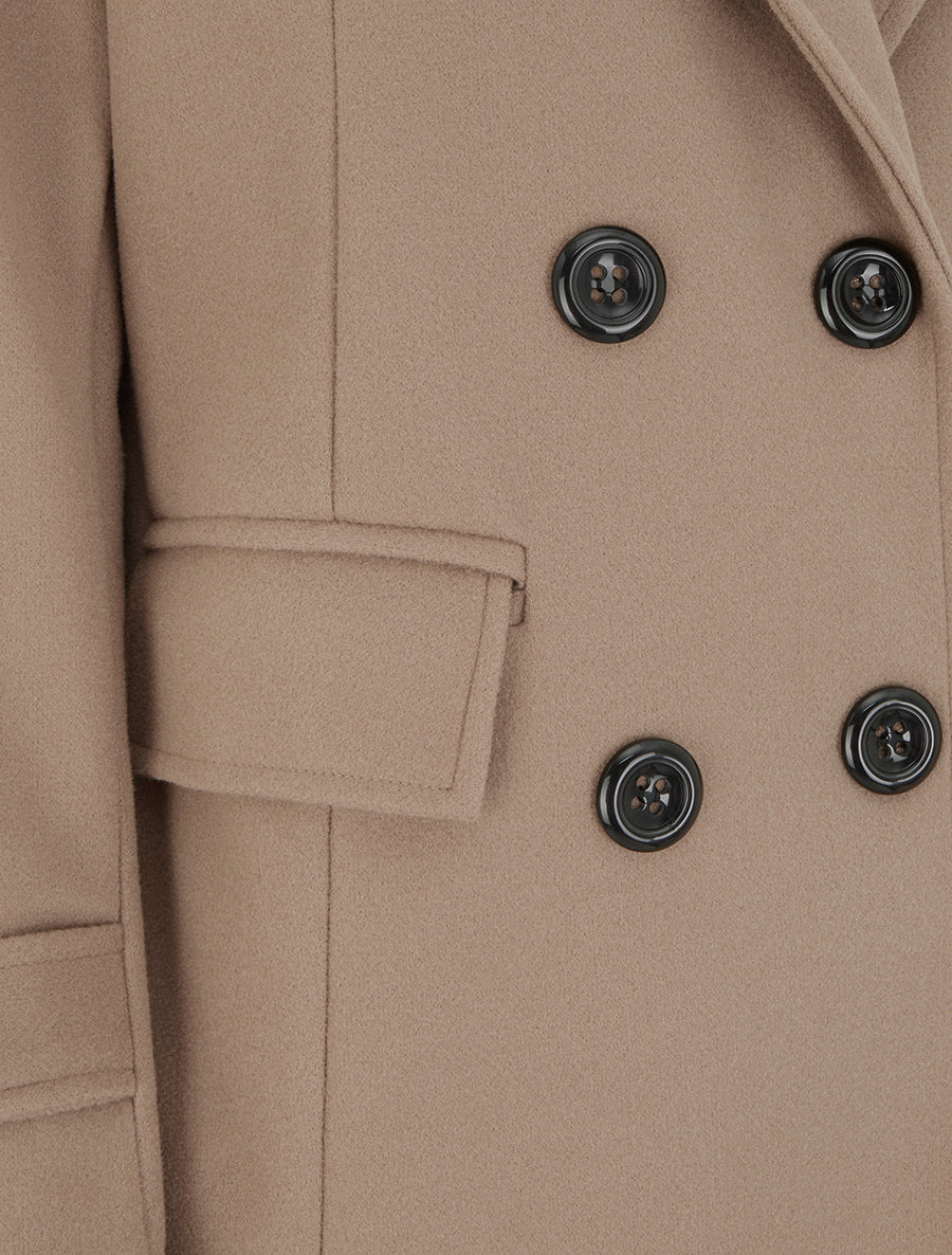 Manteau long croisé uni à col cranté et fermeture boutonnée - Beige foncé - 3