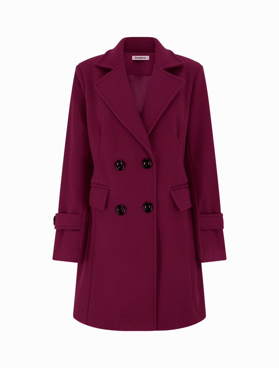 Manteau long croisé uni à col cranté et fermeture boutonnée - Cerise - 1