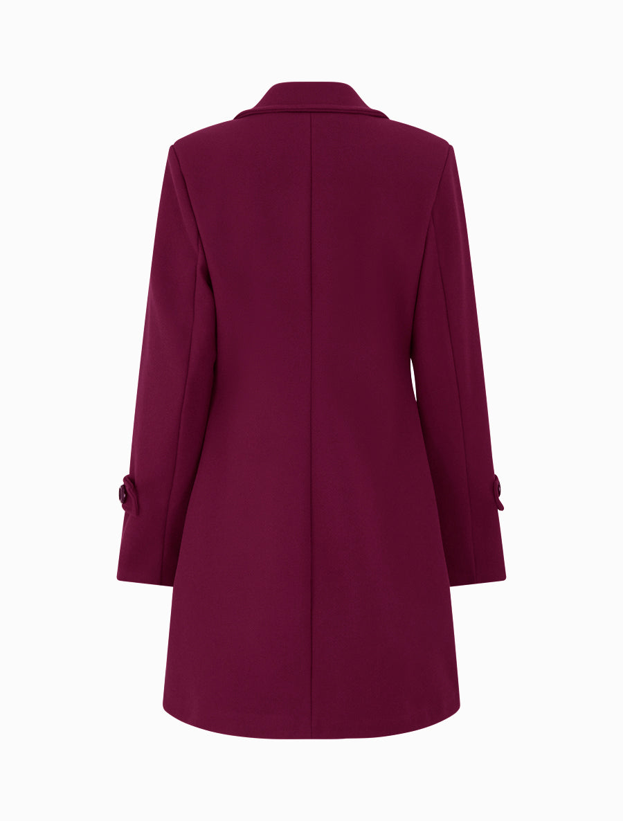 Manteau long croisé uni à col cranté et fermeture boutonnée - Cerise - 2