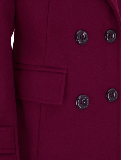 Manteau long croisé uni à col cranté et fermeture boutonnée - Cerise - 3