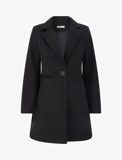 Manteau uni à col cranté - Noir - 1