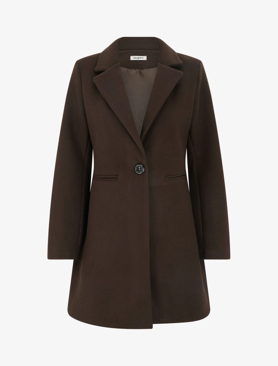 Manteau uni à col cranté - Chocolat - 1