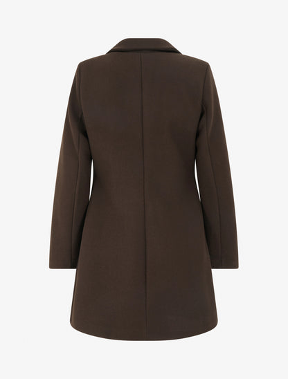 Manteau uni à col cranté - Chocolat - 2
