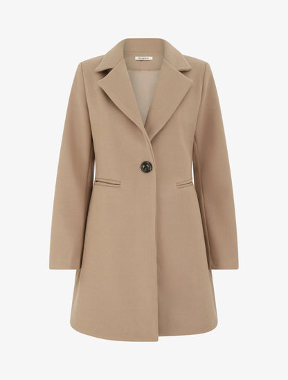 Manteau uni à col cranté - Beige foncé - 1