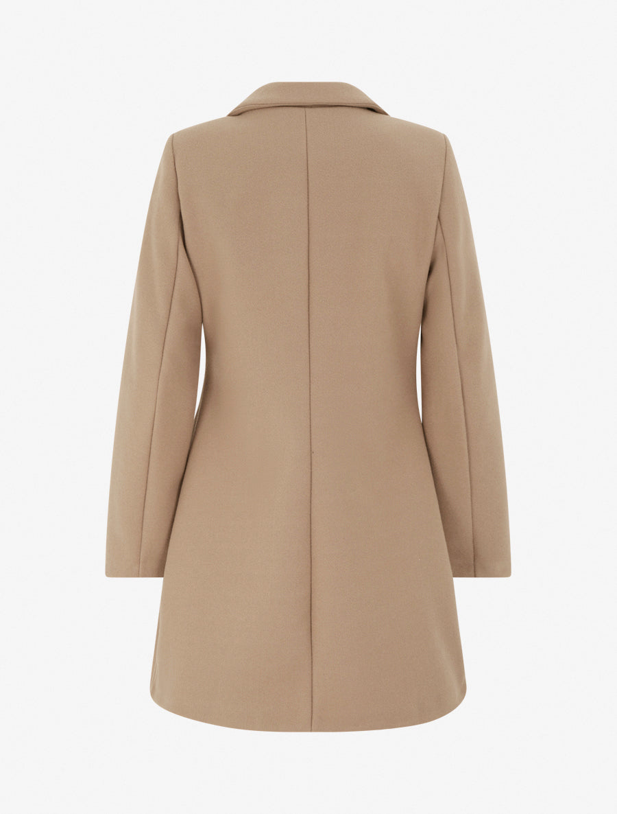 Manteau uni à col cranté - Beige foncé - 2