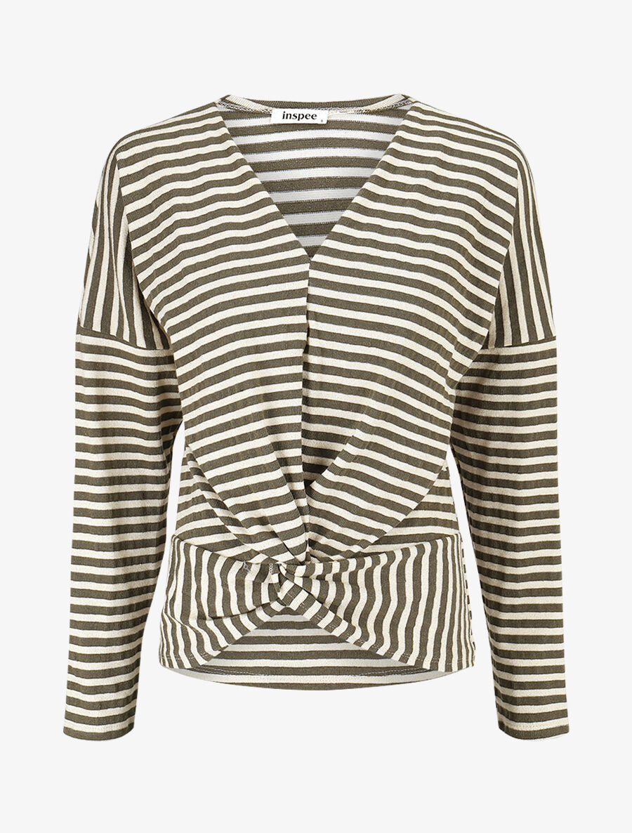 Pull dolman rayé et torsadé - Kaki - 1