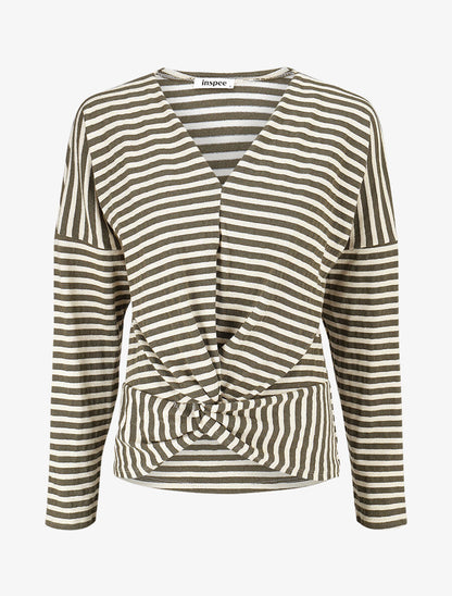 Pull dolman rayé et torsadé - Kaki - 1