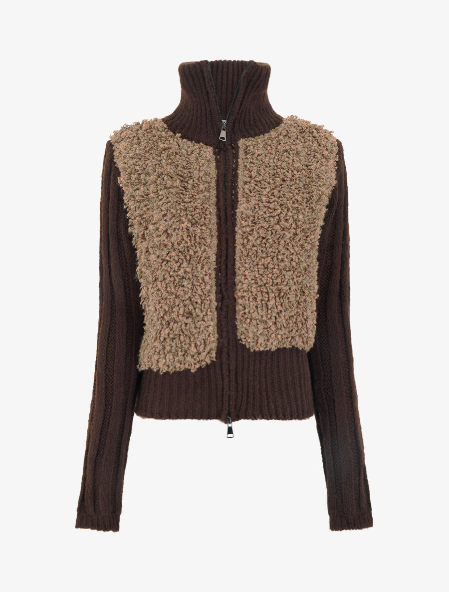 Gilet bicolore zippé à manches longues et col montant - Camel/marron - 1