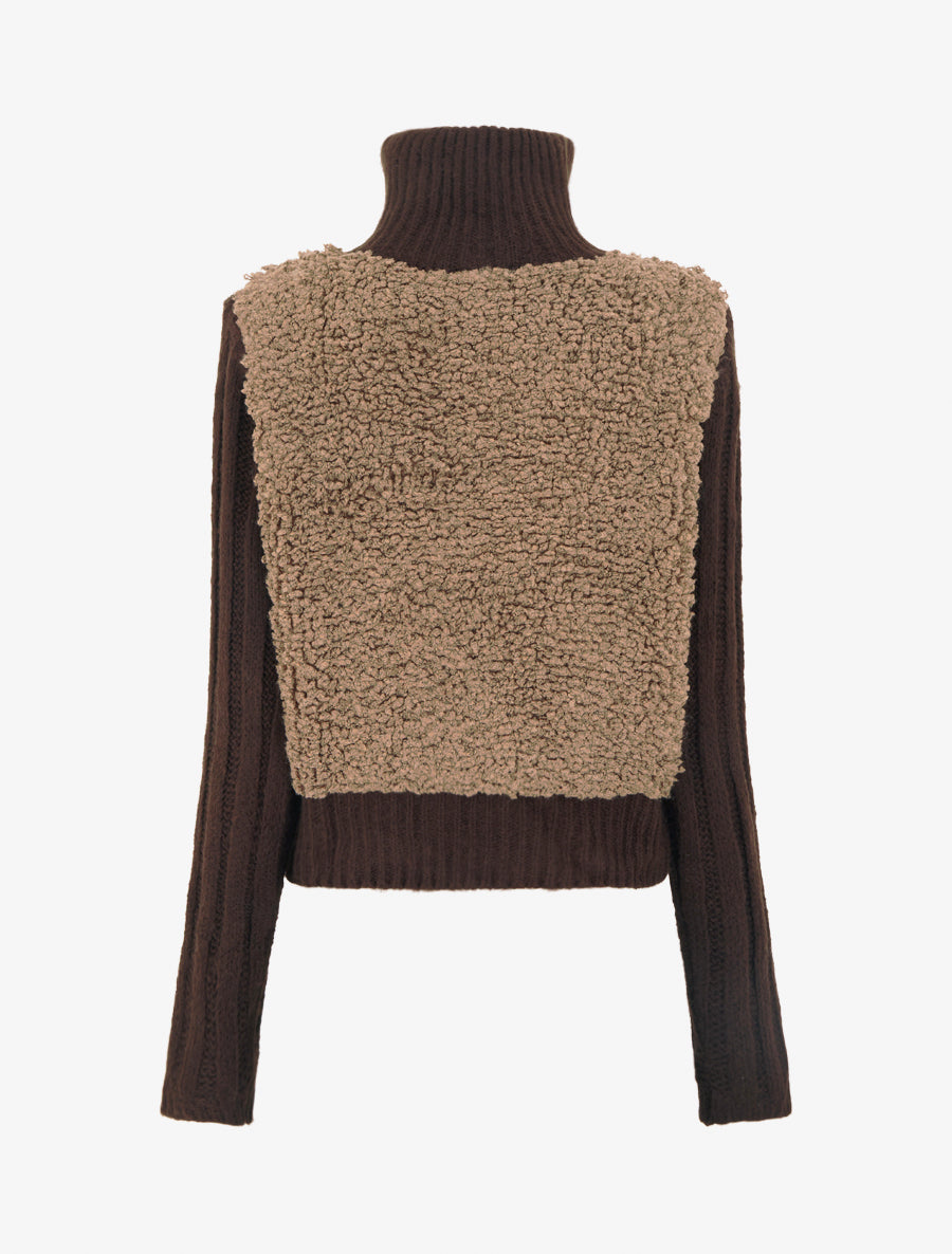 Gilet bicolore zippé à manches longues et col montant - Camel/marron - 2