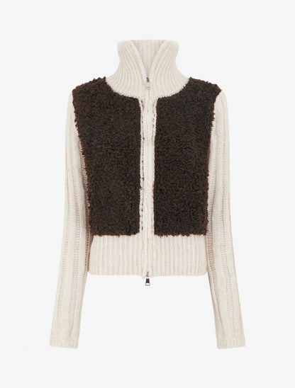 Gilet bicolore zippé à manches longues et col montant - Marron/blanc - 1