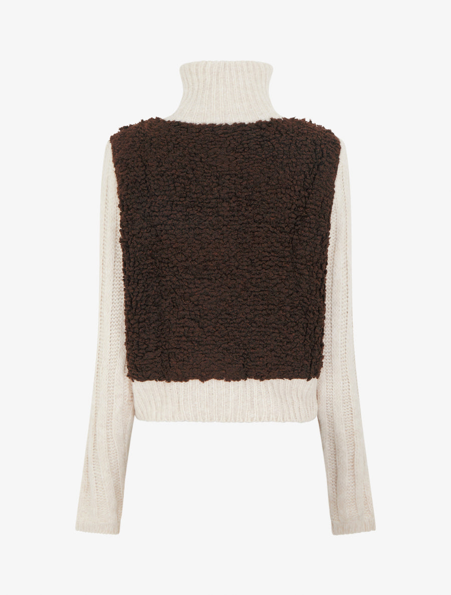 Gilet bicolore zippé à manches longues et col montant - Marron/blanc - 2