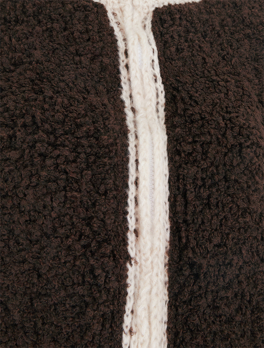 Gilet bicolore zippé à manches longues et col montant - Marron/blanc - 3