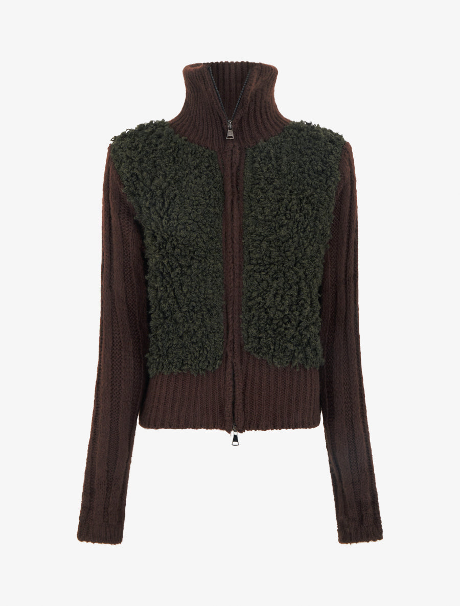 Gilet bicolore zippé à manches longues et col montant - Kaki/marron - 1