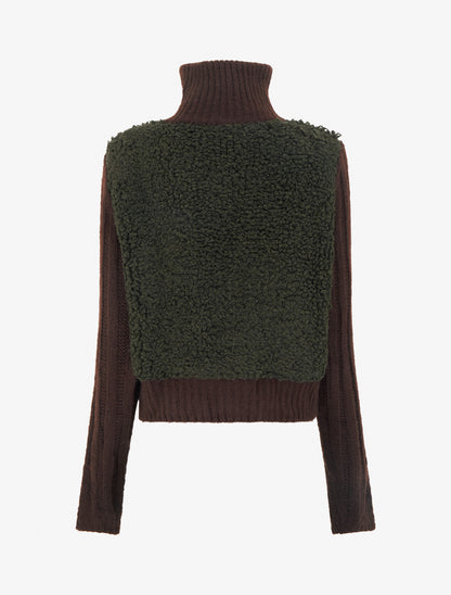 Gilet bicolore zippé à manches longues et col montant - Kaki/marron - 2