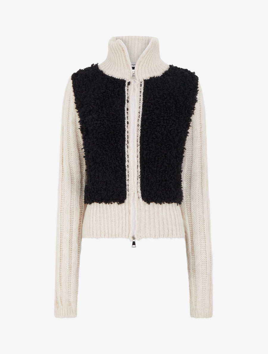 Gilet bicolore zippé à manches longues et col montant - Noir/blanc - 1