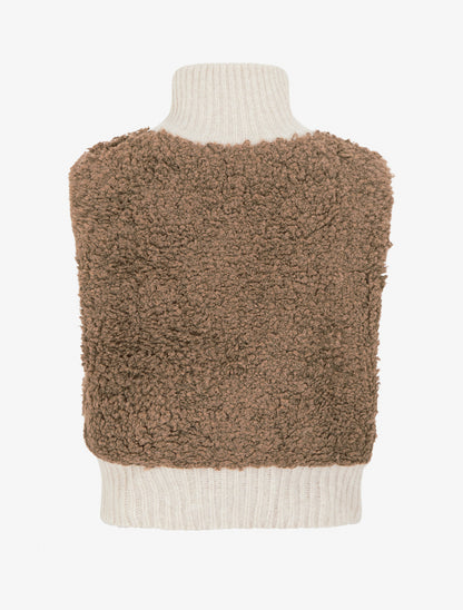 Gilet bicolore zippé sans manches effet bouclé - Camel/blanc - 2