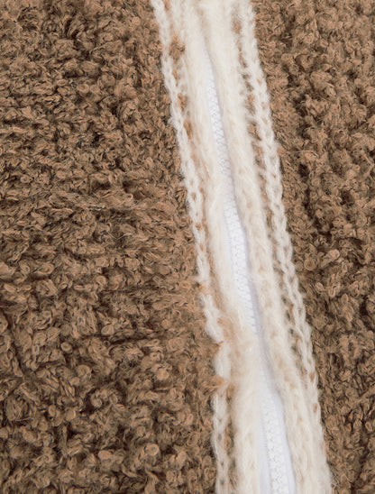 Gilet bicolore zippé sans manches effet bouclé - Camel/blanc - 3