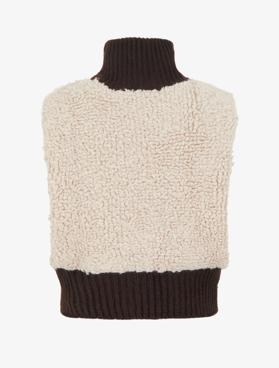 Gilet bicolore zippé sans manches effet bouclé - Blanc/marron - 2