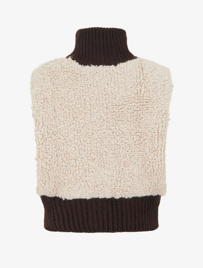 Gilet bicolore zippé sans manches effet bouclé - Blanc/marron - 2