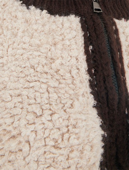 Gilet bicolore zippé sans manches effet bouclé - Blanc/marron - 3