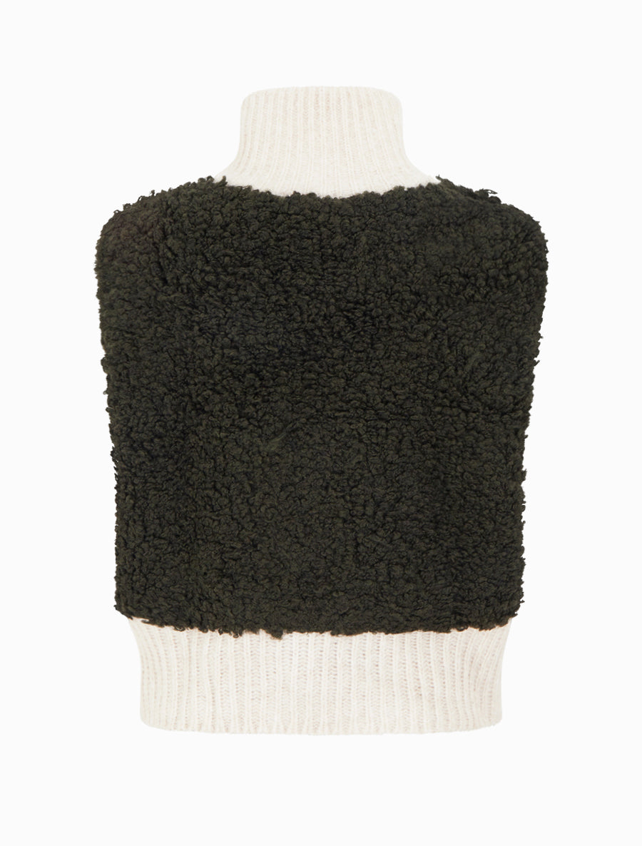 Gilet bicolore zippé sans manches effet bouclé - Kaki/blanc - 2