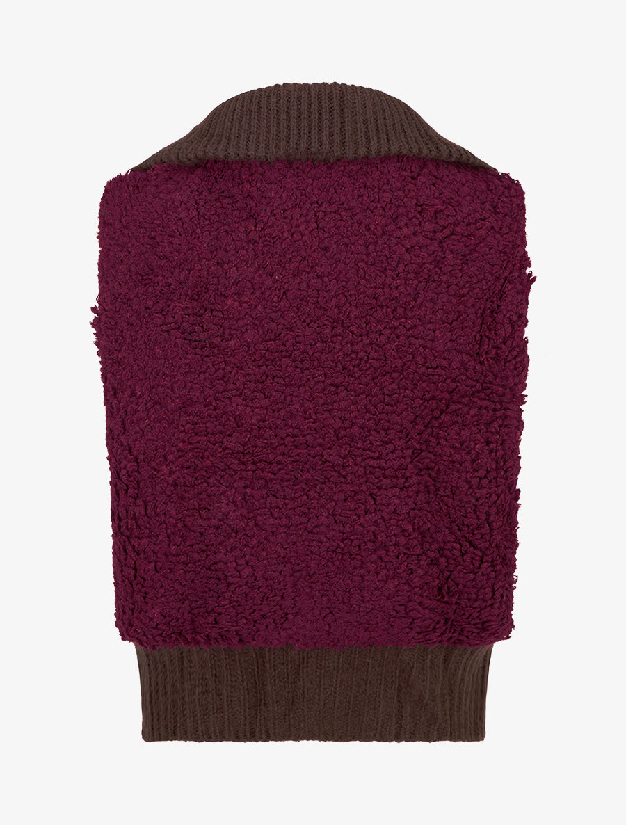Gilet bicolore zippé sans manches effet bouclé - Lie de vin/marron - 2