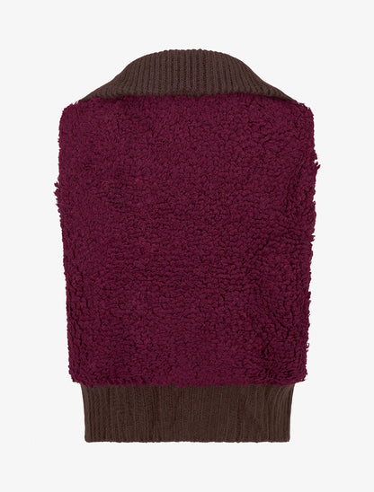 Gilet bicolore zippé sans manches effet bouclé - Lie de vin/marron - 2