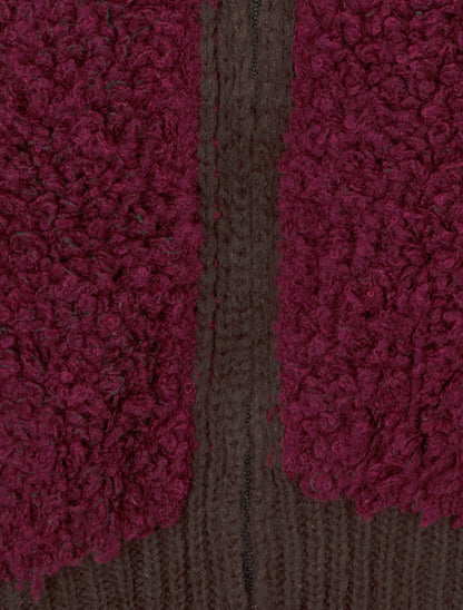 Gilet bicolore zippé sans manches effet bouclé - Lie de vin/marron - 3